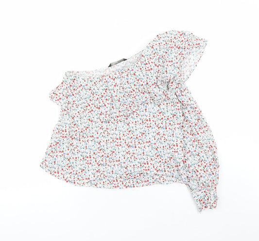 Zara Womens Multicoloured Floral 100% Cotton Basic Blouse Size S One Shoulder