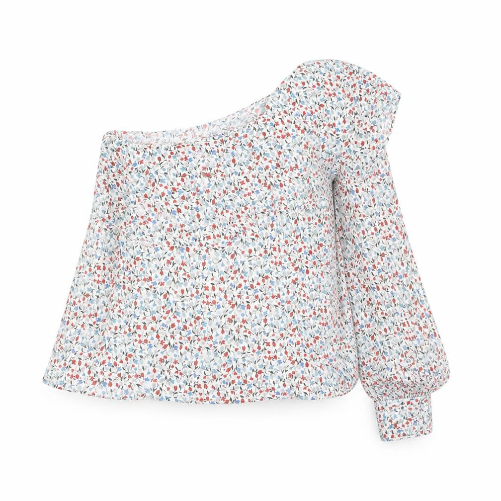 Zara Womens Multicoloured Floral 100% Cotton Basic Blouse Size S One Shoulder