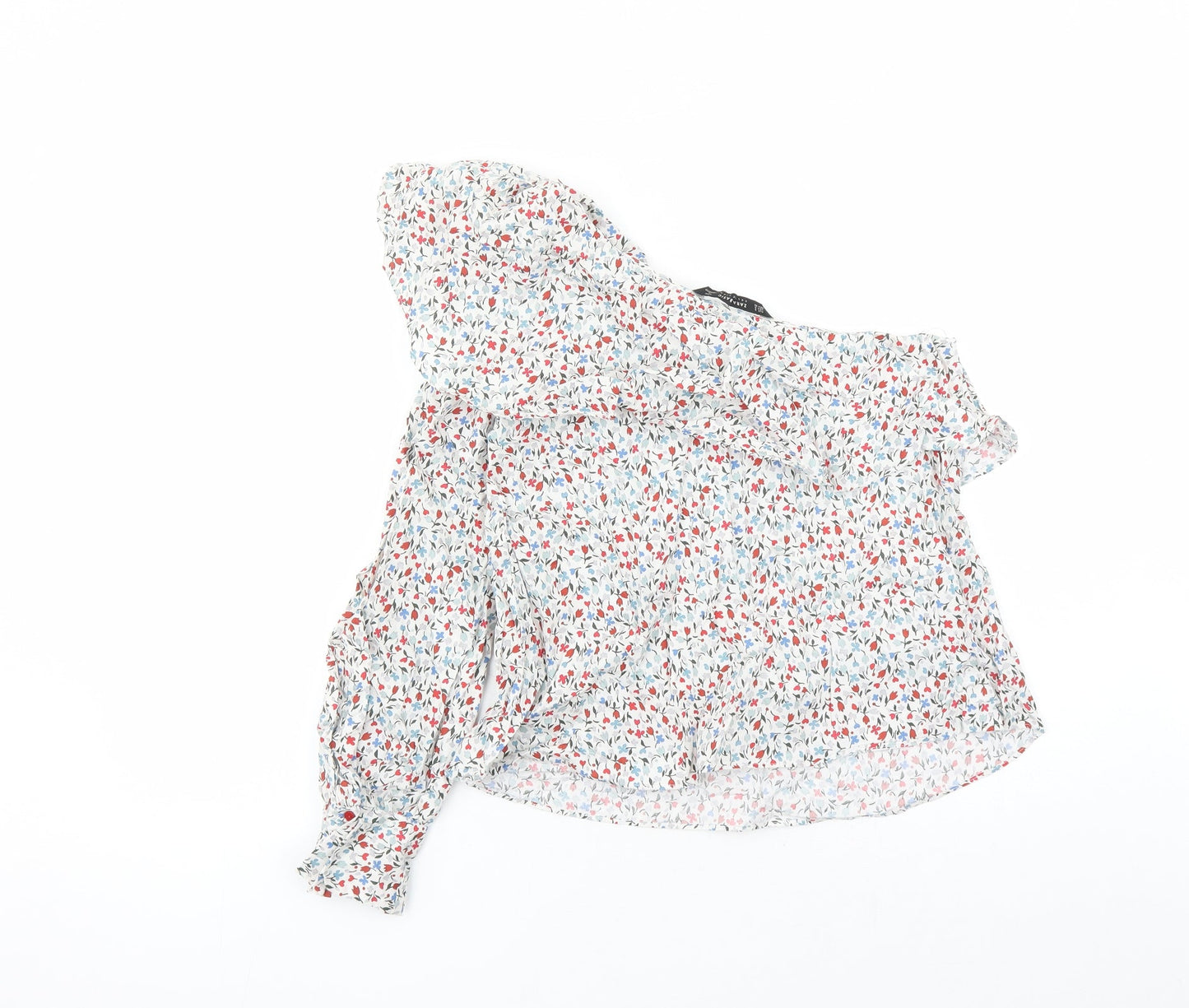 Zara Womens Multicoloured Floral 100% Cotton Basic Blouse Size S One Shoulder