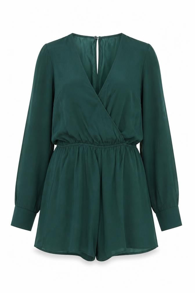 Divided by H&M Womens Green Polyester Playsuit One-Piece Size 8 Button
