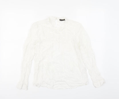 Zara Womens White Viscose Basic Blouse Size M Round Neck - Beaded Detail