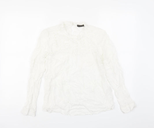 Zara Womens White Viscose Basic Blouse Size M Round Neck - Beaded Detail