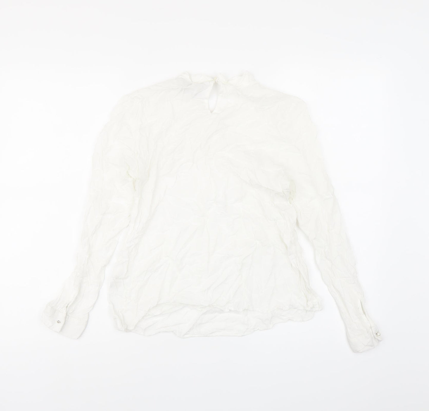 Zara Womens White Viscose Basic Blouse Size M Round Neck - Beaded Detail