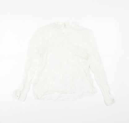 Zara Womens White Viscose Basic Blouse Size M Round Neck - Beaded Detail