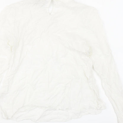 Zara Womens White Viscose Basic Blouse Size M Round Neck - Beaded Detail
