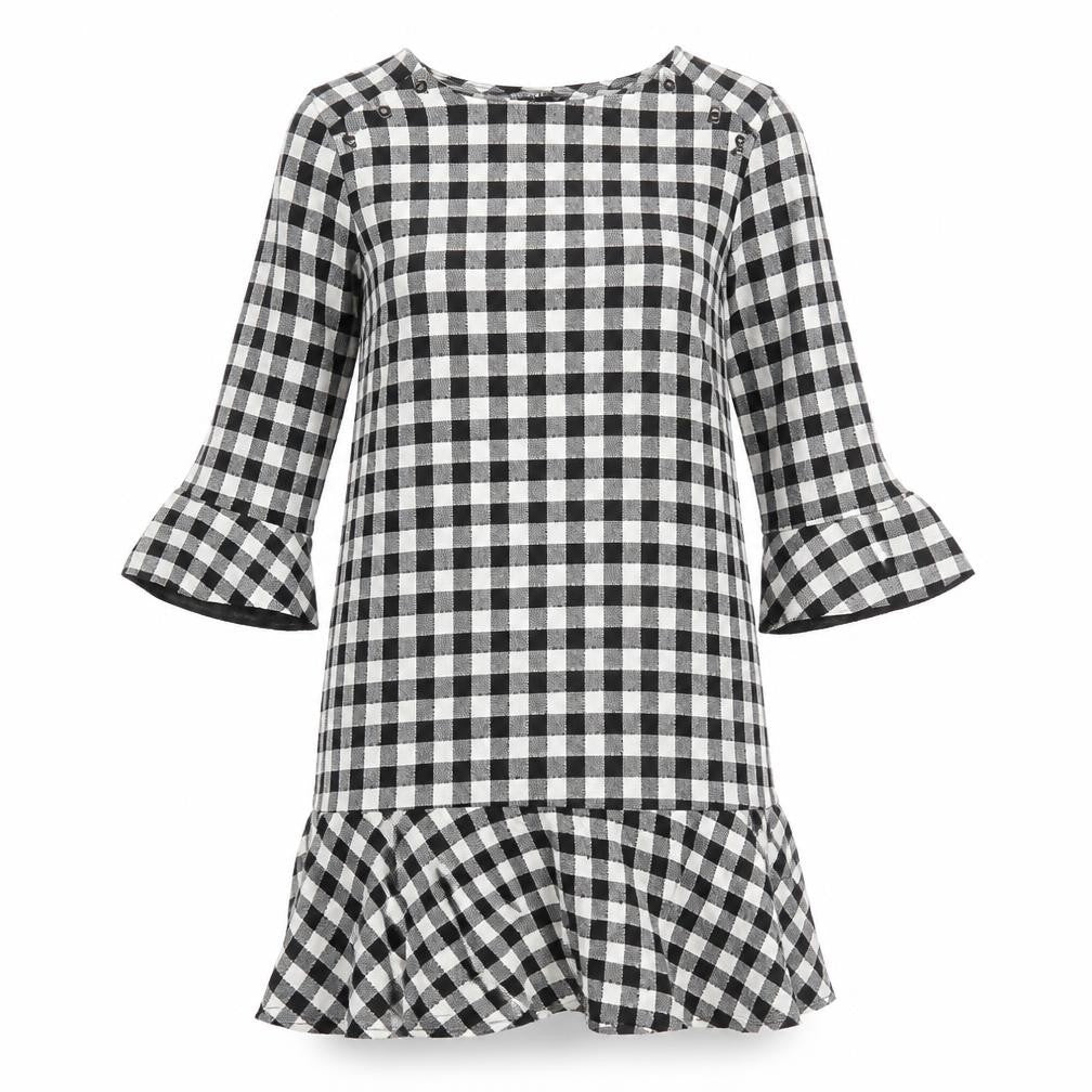 Zara Womens Black Check Polyester A-Line Size M Round Neck Button