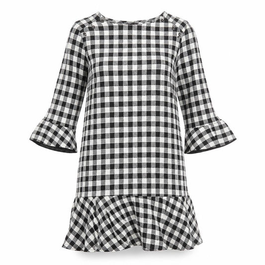 Zara Womens Black Check Polyester A-Line Size M Round Neck Button