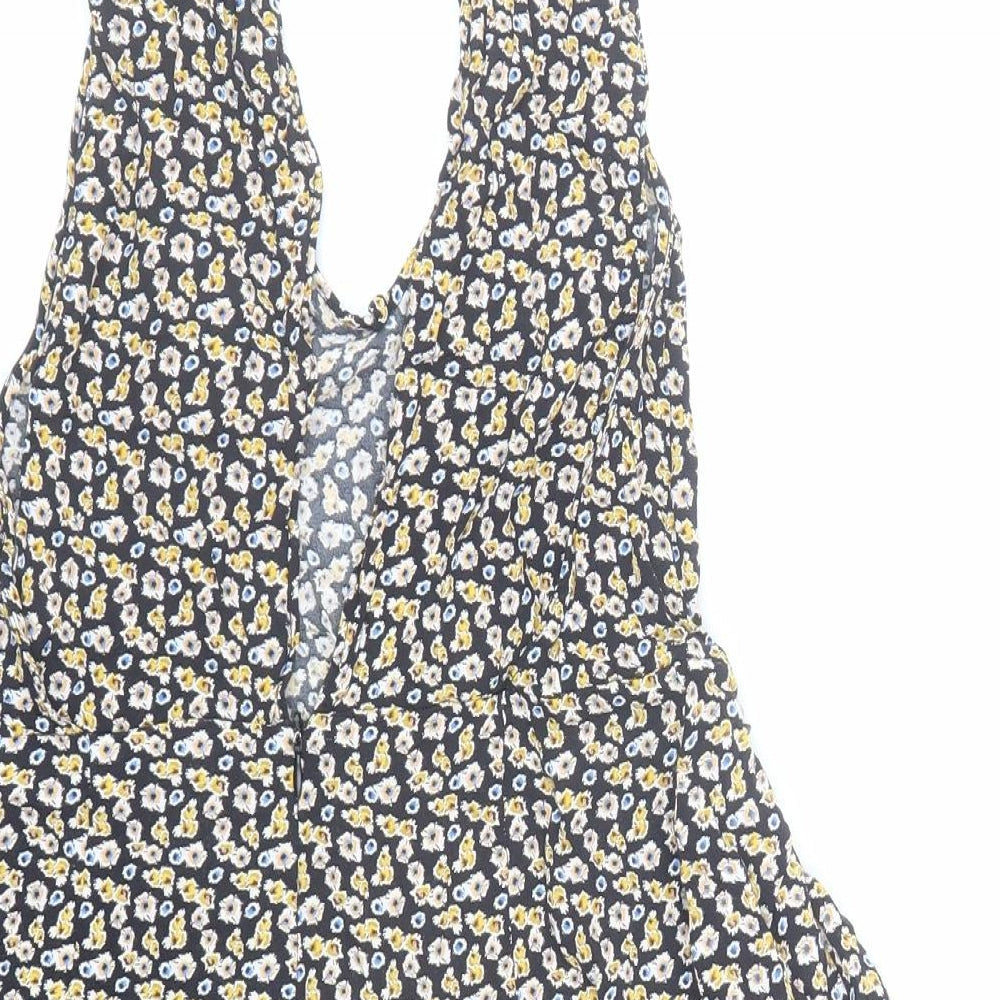 Trafaluc Outerwear Womens Black Floral Viscose Playsuit One-Piece Size S Button