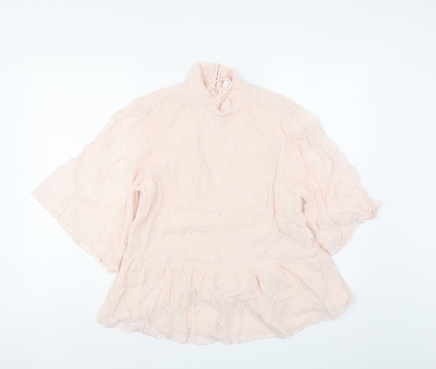 VILA Womens Pink Floral Polyester Basic Blouse Size M Mock Neck - Embroidered Detail