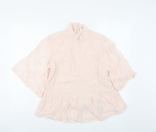 VILA Womens Pink Floral Polyester Basic Blouse Size M Mock Neck - Embroidered Detail