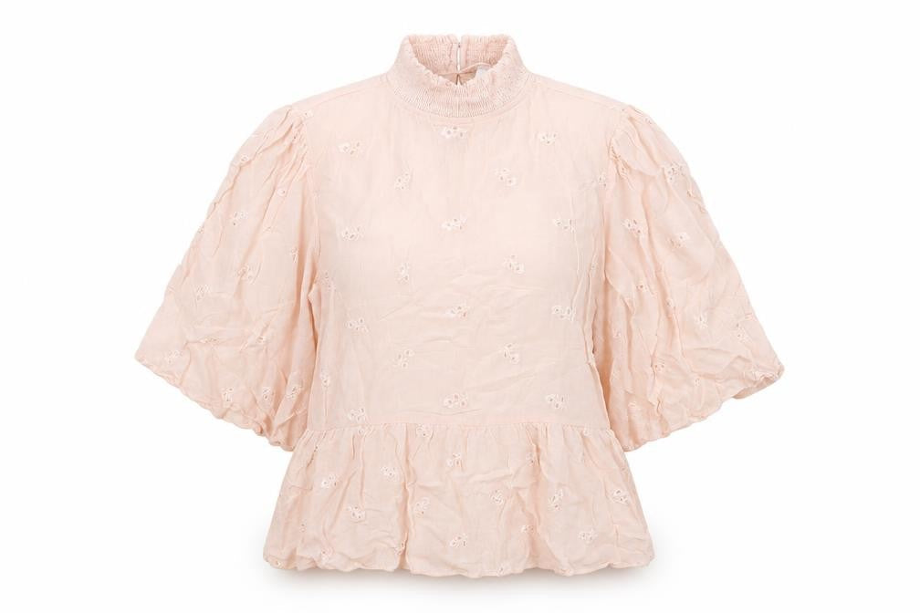 VILA Womens Pink Floral Polyester Basic Blouse Size M Mock Neck - Embroidered Detail
