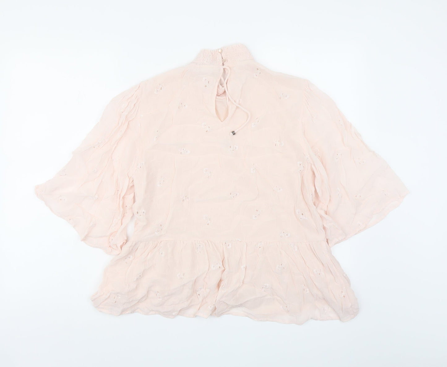 VILA Womens Pink Floral Polyester Basic Blouse Size M Mock Neck - Embroidered Detail