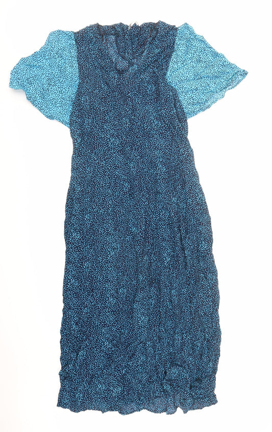 Gallery Womens Blue Polka Dot Viscose A-Line Size 14 V-Neck Pullover