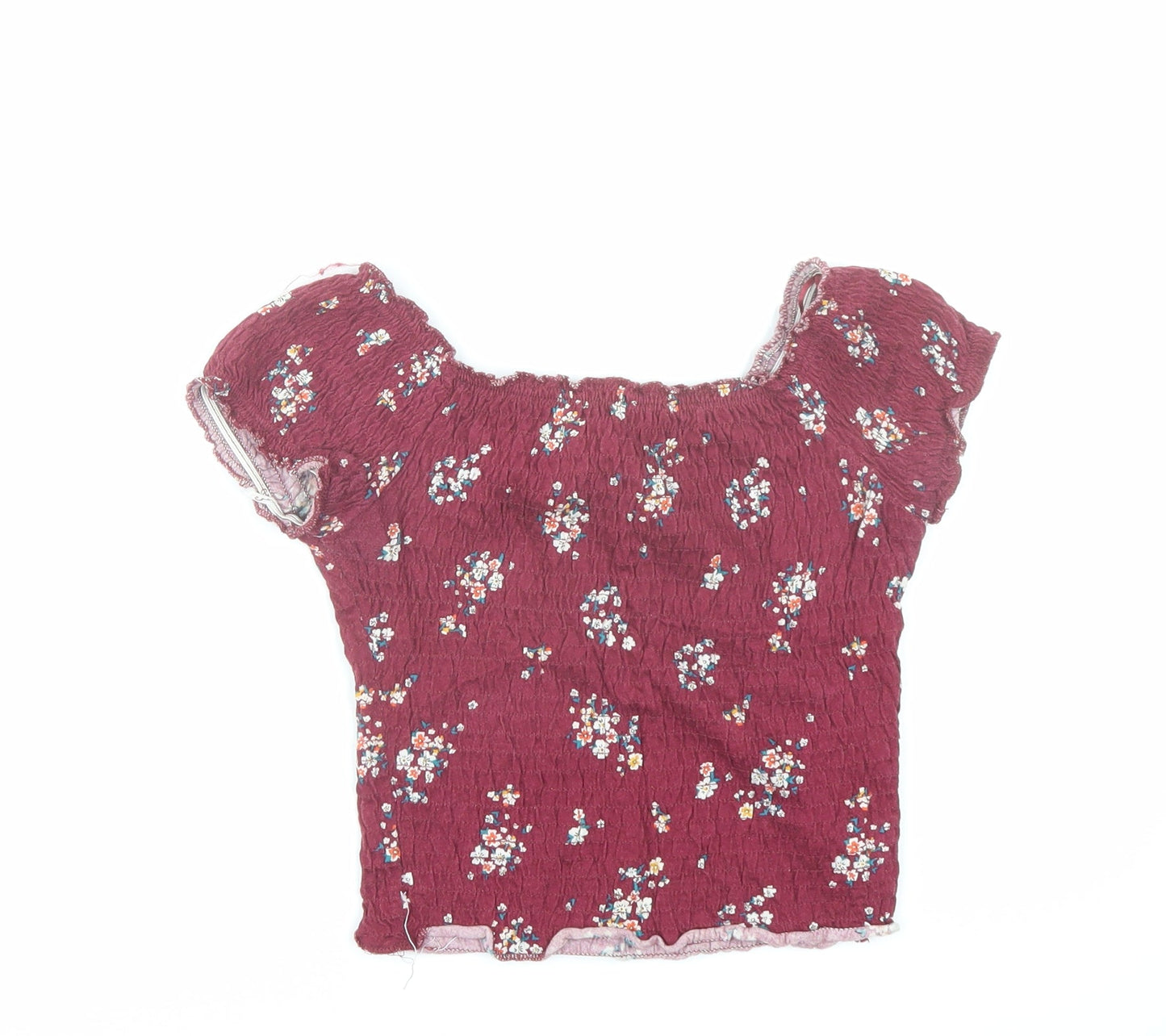 New Look Womens Red Floral 100% Cotton Cropped T-Shirt Size 6 Round Neck