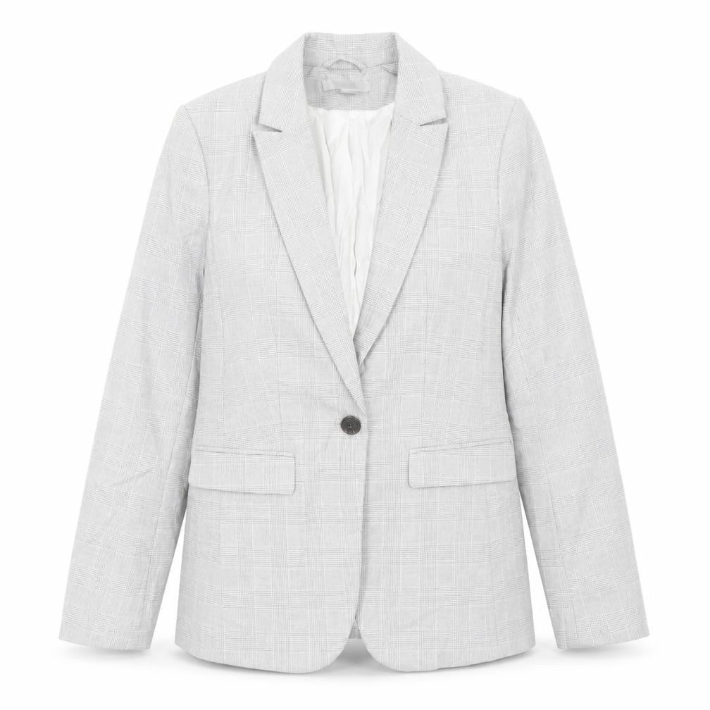 H&M Womens Grey Plaid Polyester Jacket Suit Jacket Size 6