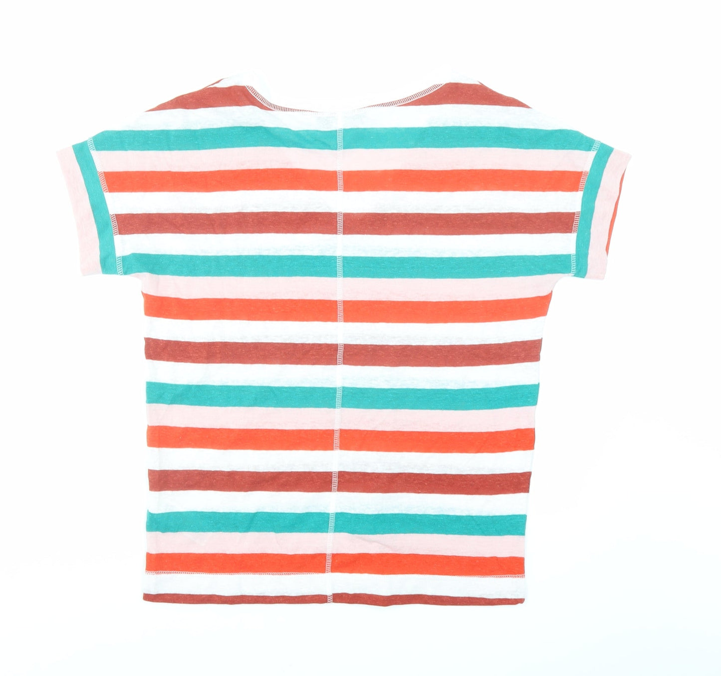 Marks and Spencer Womens Multicoloured Striped Flax Basic T-Shirt Size 8 V-Neck