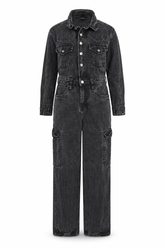 PRETTYLITTLETHING Womens Grey 100% Cotton Jumpsuit One-Piece Size 6 L27 in Button