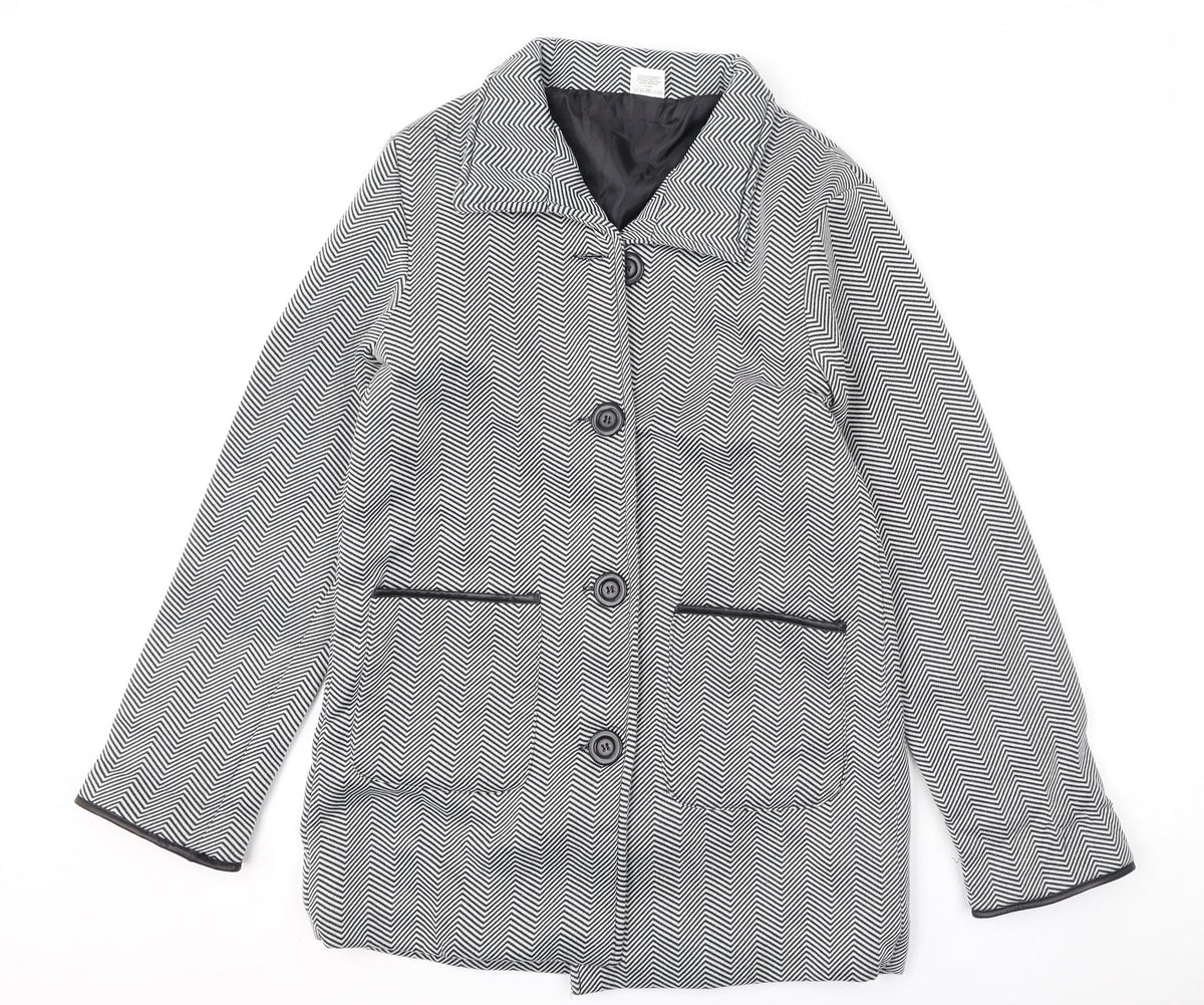 Additional front view of Anne De Lancay women’s black geometric jacket, size UK 12, button