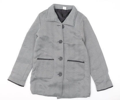 Additional front view of Anne De Lancay women’s black geometric jacket, size UK 12, button