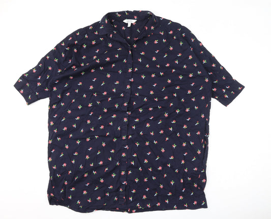 & Other Stories Womens Blue Geometric 100% Cotton Basic Button-Up Size 8 Collared