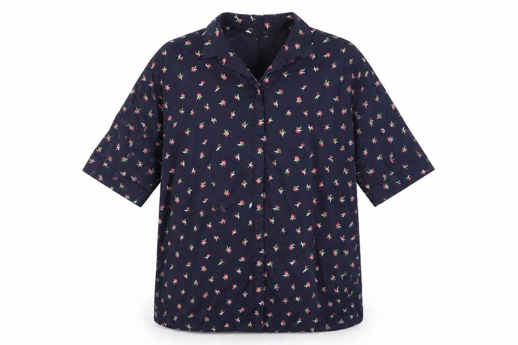 & Other Stories Womens Blue Geometric 100% Cotton Basic Button-Up Size 8 Collared