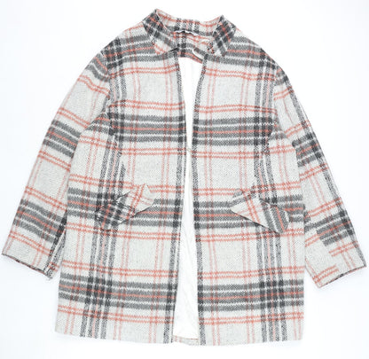 Additional front view of Red Herring women’s multicoloured plaid overcoat coat, size UK 18, hook & eye