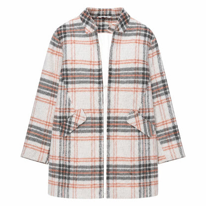 Front view of Red Herring women’s multicoloured plaid overcoat coat, size UK 18, hook & eye
