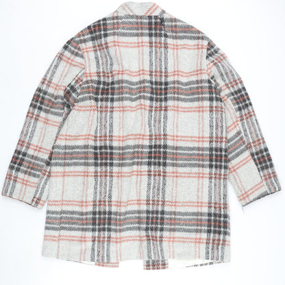 Back view of Red Herring women’s multicoloured plaid overcoat coat, size UK 18, hook & eye
