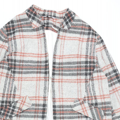 Close-up detail of Red Herring women’s multicoloured plaid overcoat coat, size UK 18, hook & eye