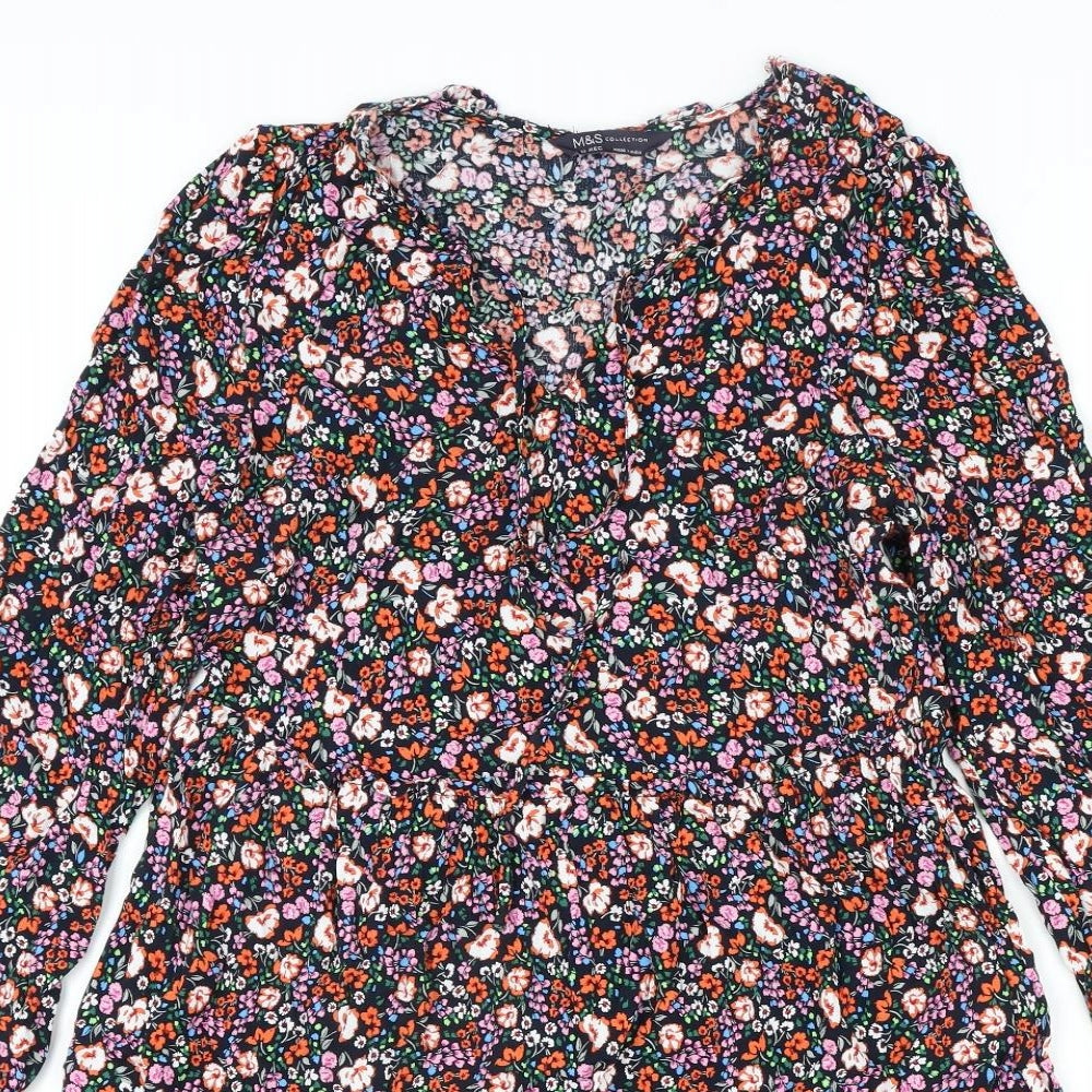 Marks and Spencer Womens Multicoloured Floral Viscose A-Line Size 10 V-Neck Tie