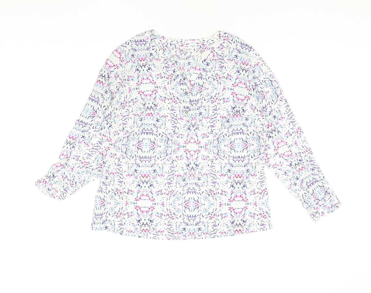 Classic Womens Multicoloured Geometric Polyester Basic Blouse Size 12 V-Neck