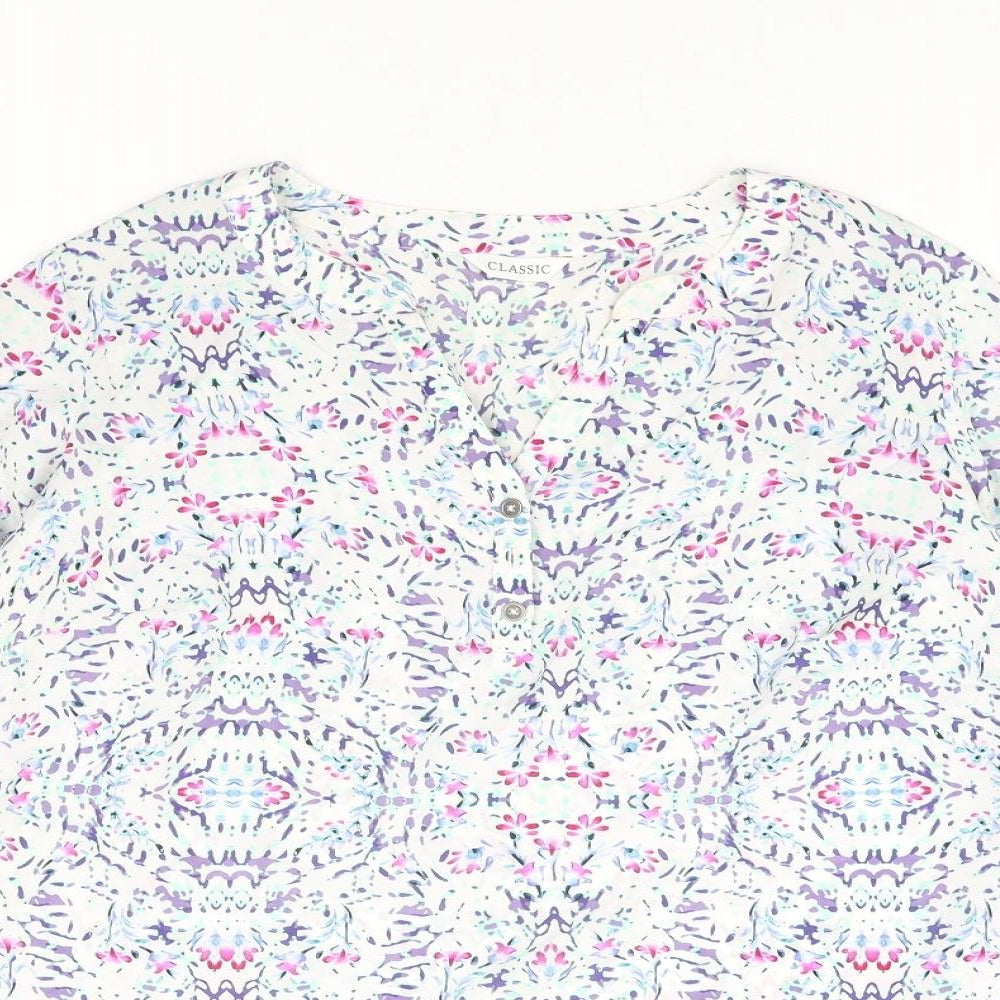 Classic Womens Multicoloured Geometric Polyester Basic Blouse Size 12 V-Neck