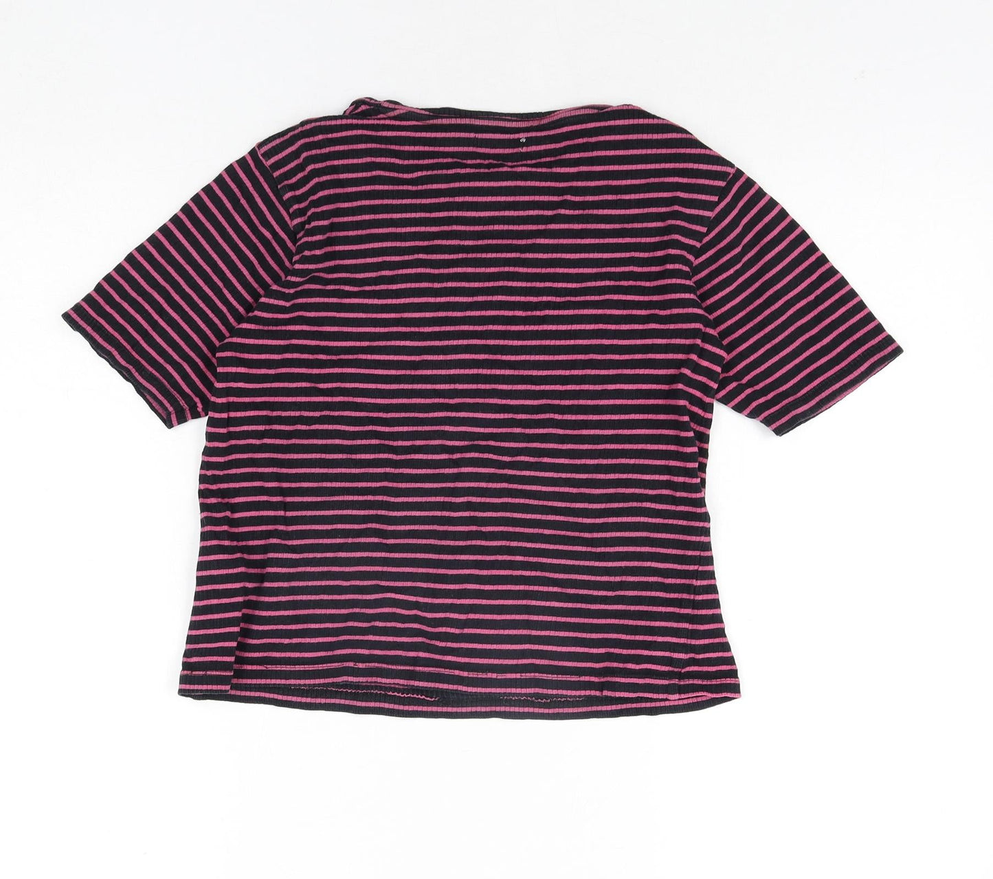 Bossini Womens Blue Striped Cotton Basic T-Shirt Size M Round Neck