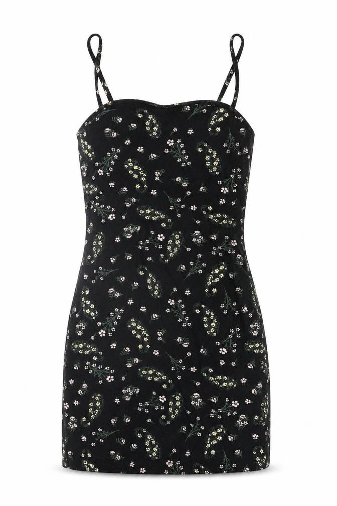 Miss Selfridge Womens Black Floral Polyester Mini Size 8 Square Neck Pullover
