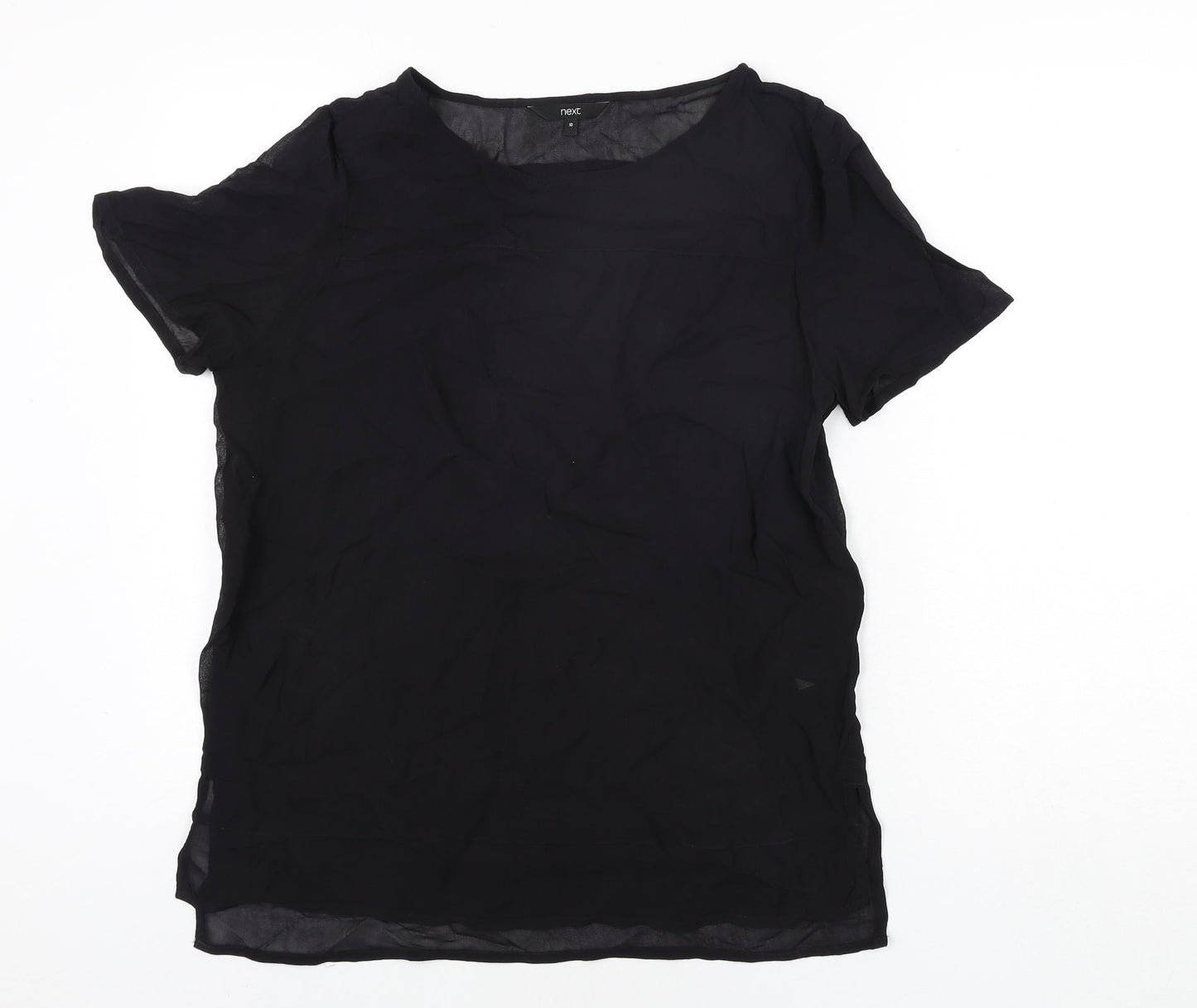 NEXT Womens Black Viscose Basic Blouse Size 10 Round Neck - Semi Sheer