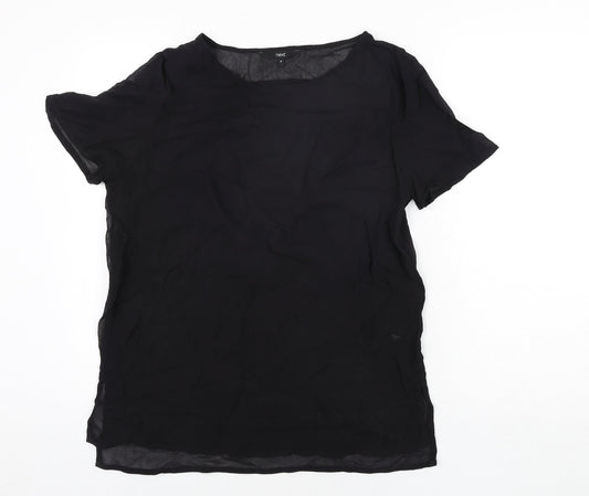 NEXT Womens Black Viscose Basic Blouse Size 10 Round Neck - Semi Sheer