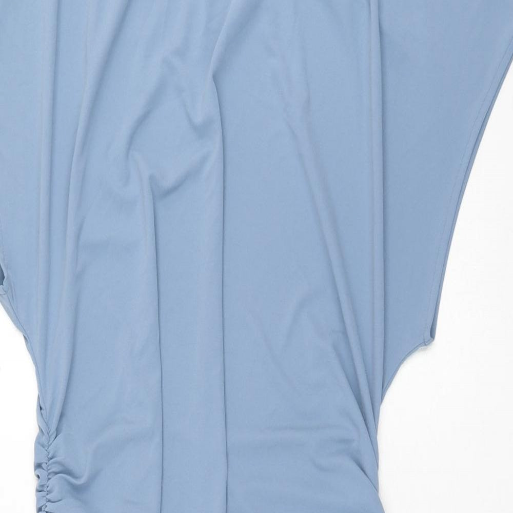 Marks and Spencer Womens Blue Polyester Shift Size 18 Square Neck Pullover - Rouched