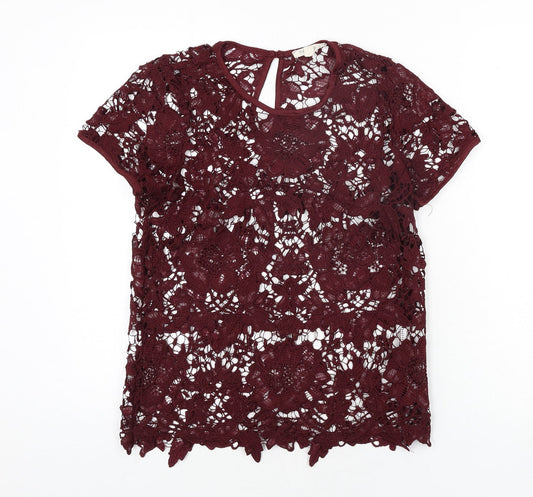 Rebellion Womens Red Polyester Basic Blouse Size M Round Neck