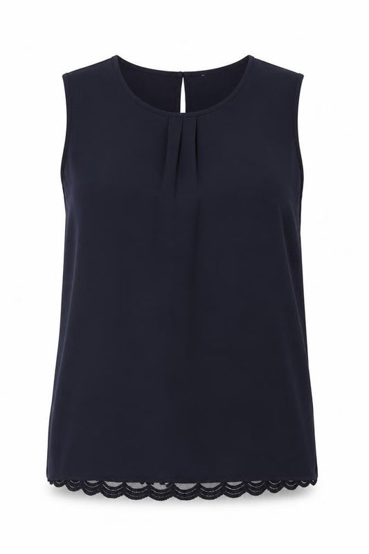 Roman Womens Blue Polyester Camisole Blouse Size 10 Round Neck - Knot Detail Lace Back