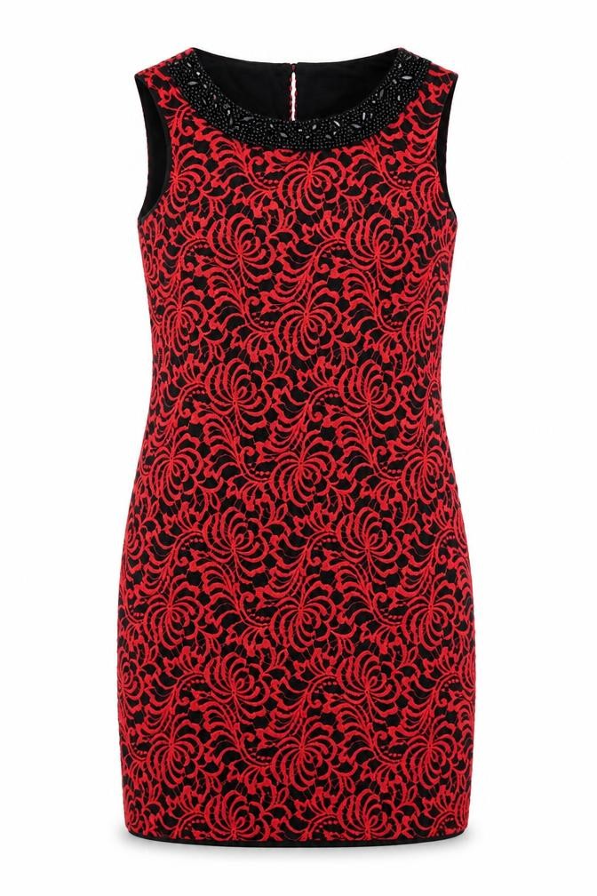 Roman Womens Red Geometric Polyamide Shift Size 10 Round Neck Button