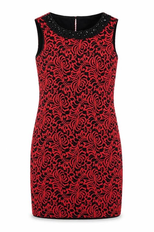 Roman Womens Red Geometric Polyamide Shift Size 10 Round Neck Button