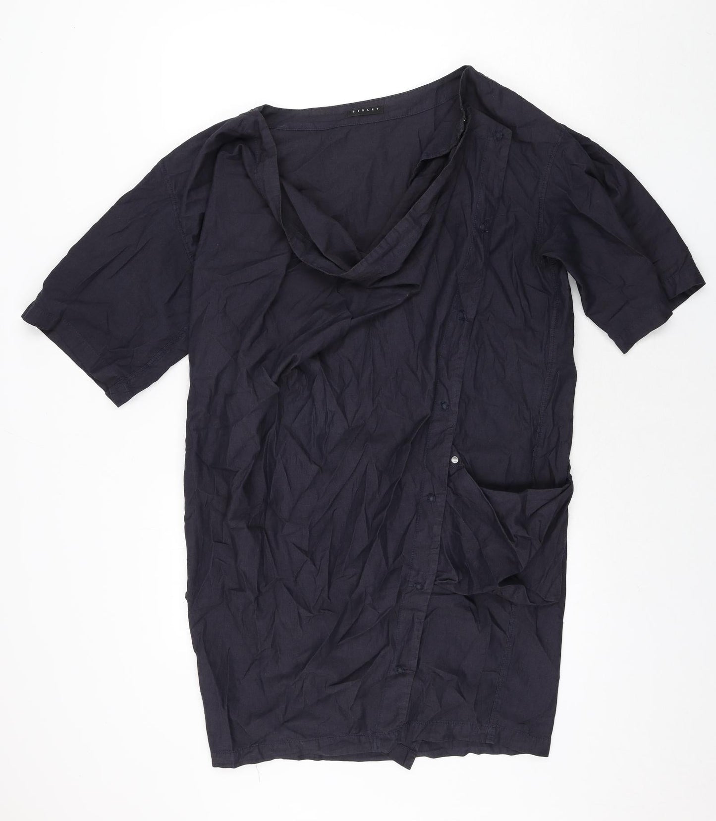 Sisley Womens Blue Cotton Shift Size S Cowl Neck Snap - Asymmetric Fastening
