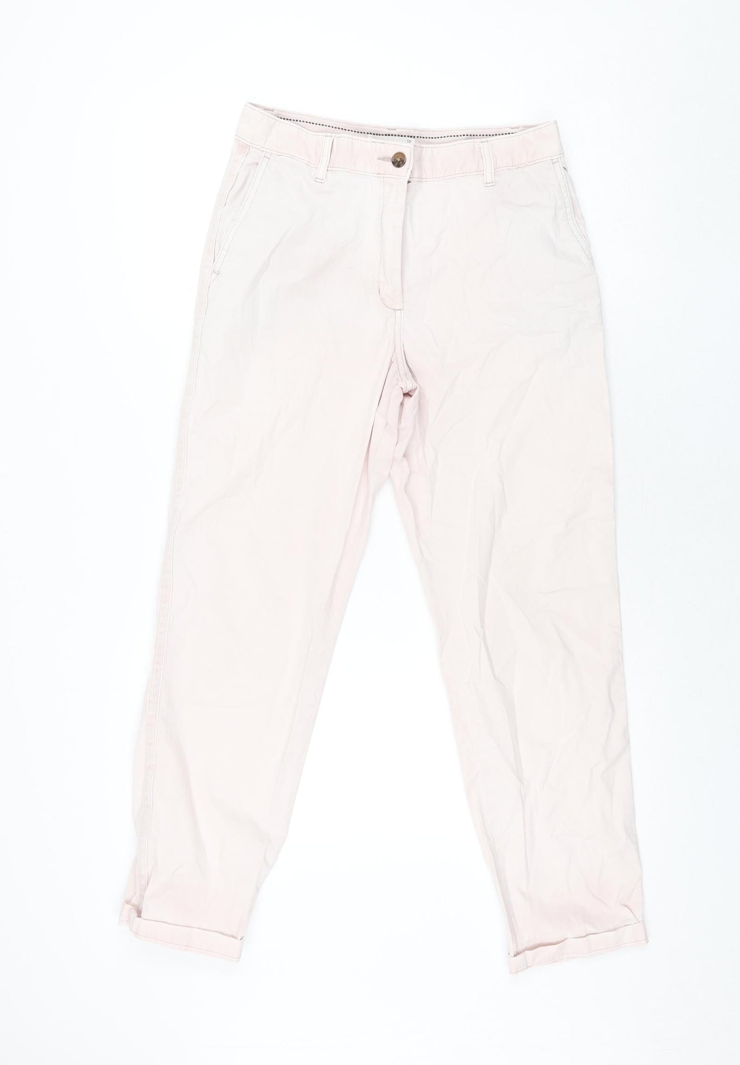 Marks and Spencer Womens Pink Cotton Chino Trousers Size 10 L28 in Regular Zip - Taped Sides