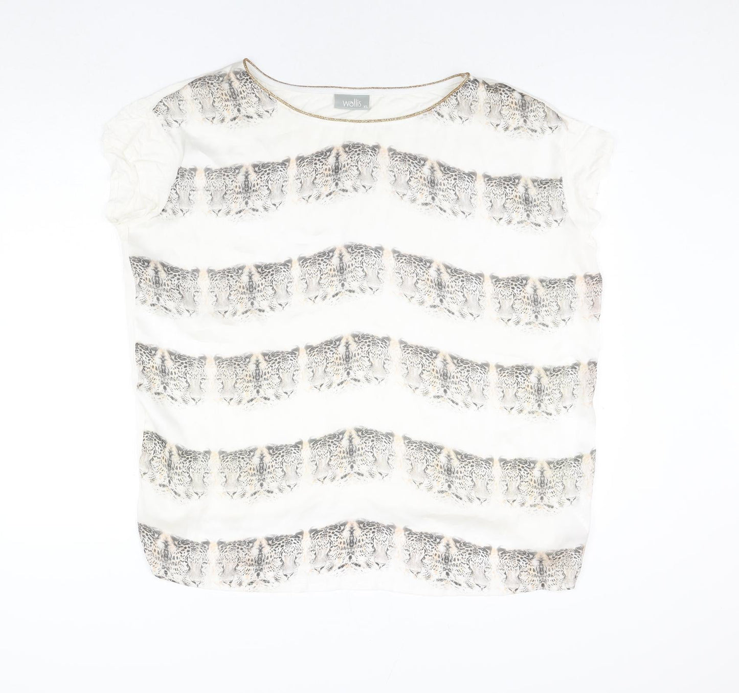 Wallis Womens Ivory Polyester Basic Blouse Size XL Round Neck - Leopard Face Print