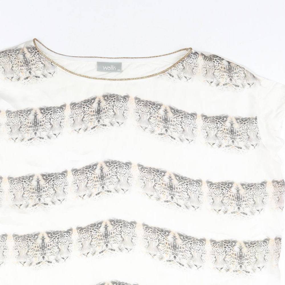 Wallis Womens Ivory Polyester Basic Blouse Size XL Round Neck - Leopard Face Print