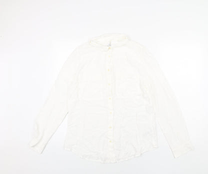 Classics Womens White Viscose Basic Button-Up Size 12 Collared