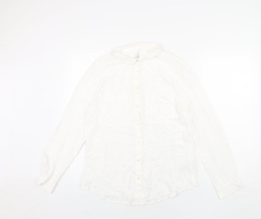 Classic Womens White Viscose Basic Button-Up Size 12 Collared