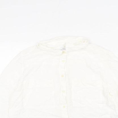 Classics Womens White Viscose Basic Button-Up Size 12 Collared