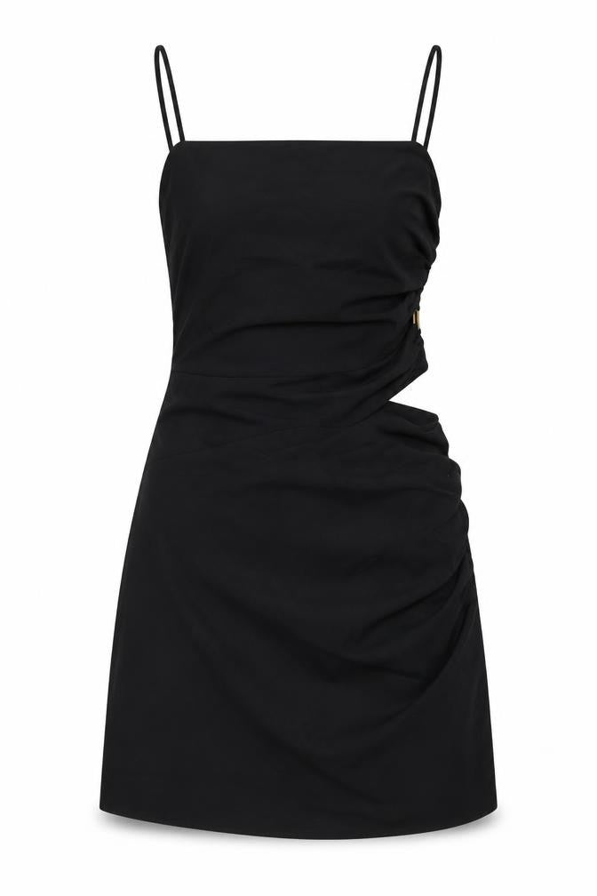 Zara Womens Black Polyester Mini Size L Square Neck Zip - Cut Out Detail