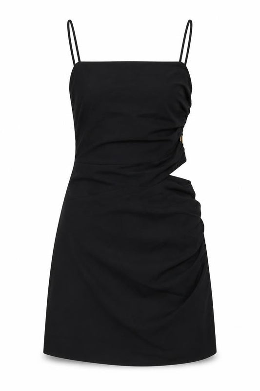 Zara Womens Black Polyester Mini Size L Square Neck Zip - Cut Out Detail